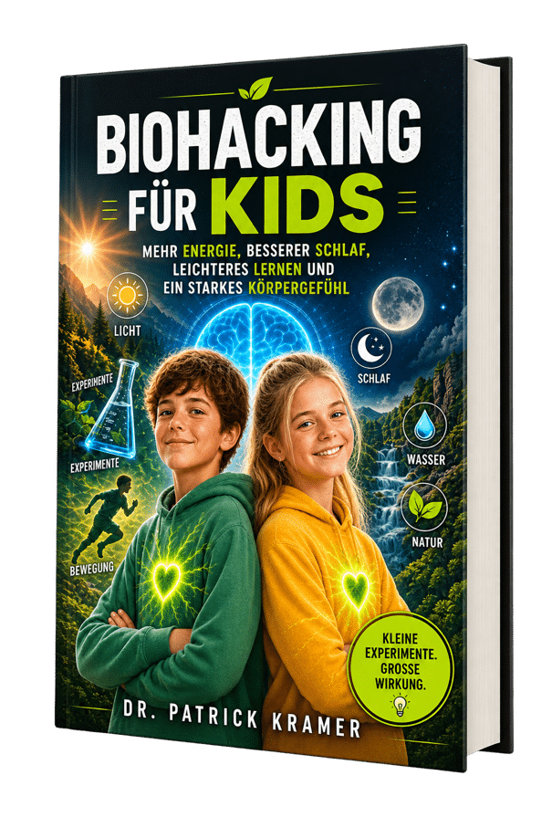Buchcover „Biohacking für Kids“ von Dr. Patrick Kramer: Mehr Energie, besserer Schlaf, leichteres Lernen und ein starkes Körpergefühl
